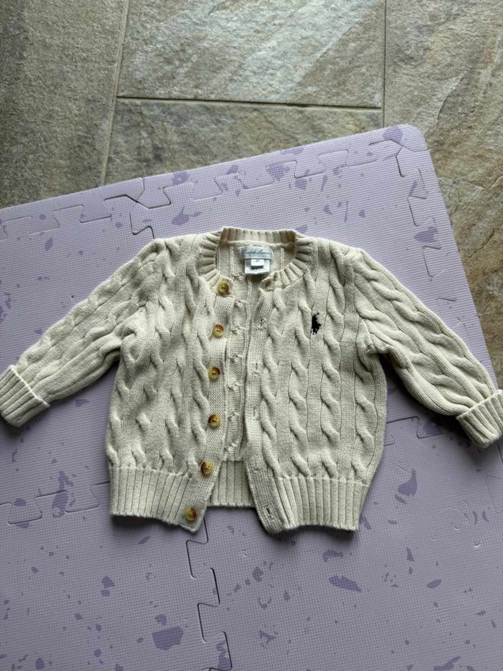Ralph Lauren Cream Cable Knit Cardigan with Pony Logo